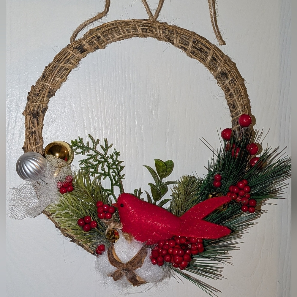 Handmade Red Cardinal Holiday Wreath